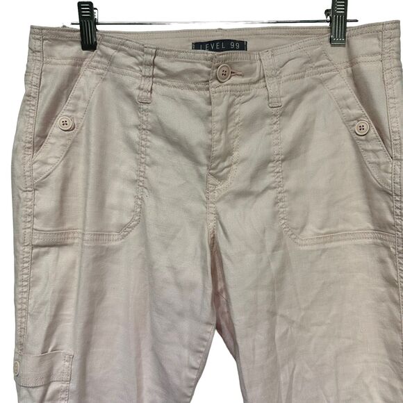 Level 99 Women's Lily Linen Pink Peach Cargo Pants Size 28 - Picture 3 of 9